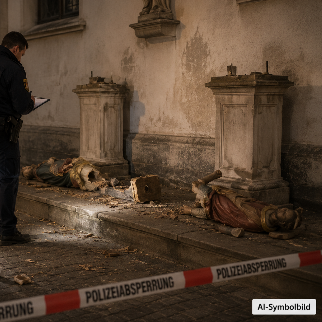 Bild zu Heiligenfiguren vor Stadtpfarrkirche schwer beschädig